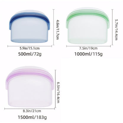 POETRYDRAW 3 Pcs Reusable Silicone sealed Food Storage Bags, Multi-Role Food Storage Bags, Leak Proof, Freezer Safe, Microwave Safe, Dishwasher Safe, Eco-friendly