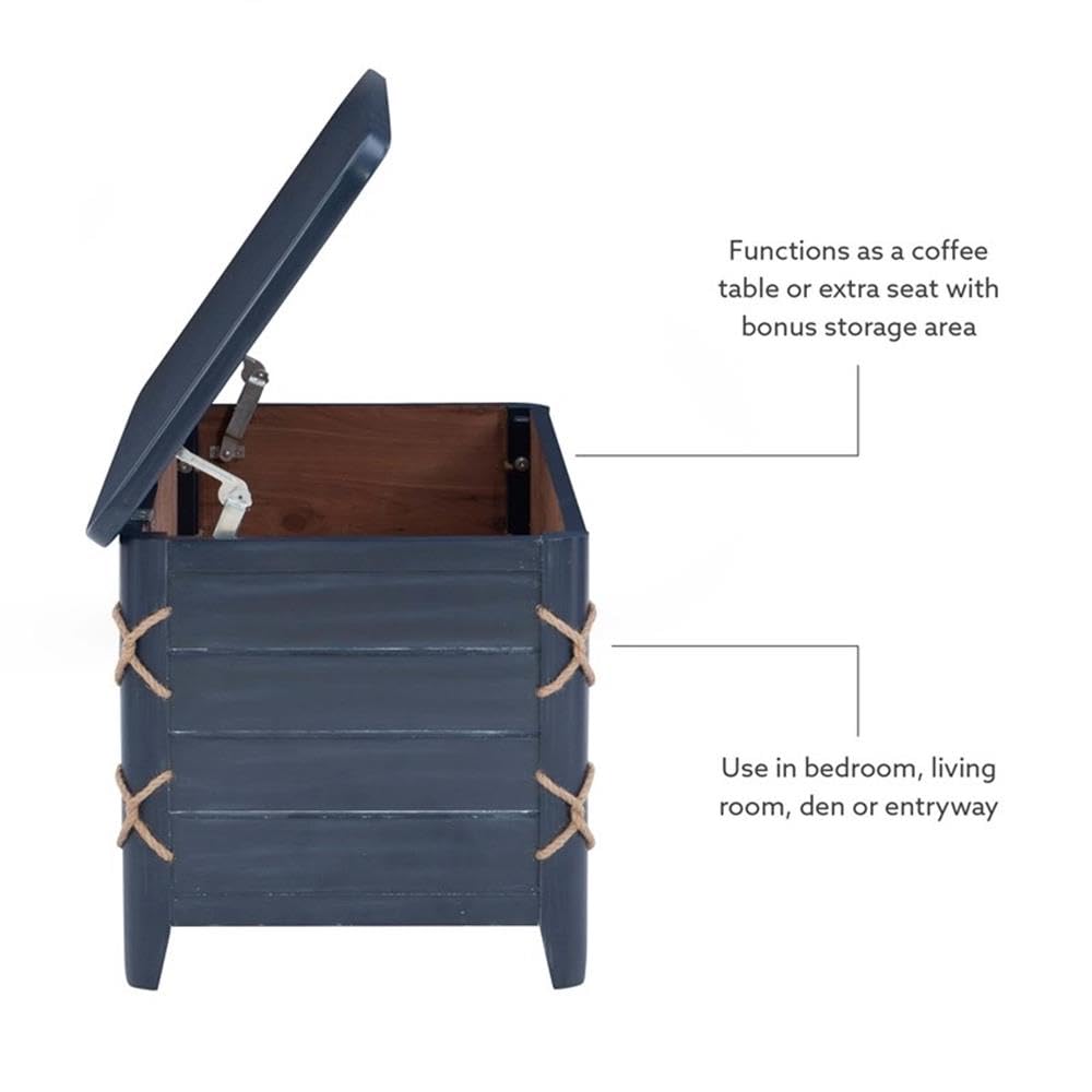 Linon Zana Cedar Lined Storage Chest with Rope Detail in Blue Distressed Wood