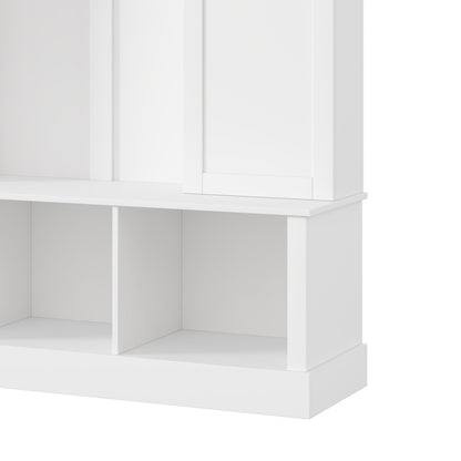 Merax Hall Tree with Bench and Shoe Storage 77.3" Tall with Adjustable Shelves, Modern All-in-One Entryway Bench with 2 Side Cabinets & 7 Hooks, Elegant Arched Design, 55.1"L x 15.7"W (White)