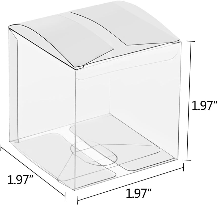 Lucky Monet 50 Pack Clear Gift Boxes 2" x 2" x 2", Transparent PVC Packing Box for Wedding, Birthday, Jewelry