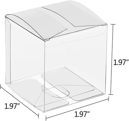 Lucky Monet 50 Pack Clear Gift Boxes 2" x 2" x 2", Transparent PVC Packing Box for Wedding, Birthday, Jewelry