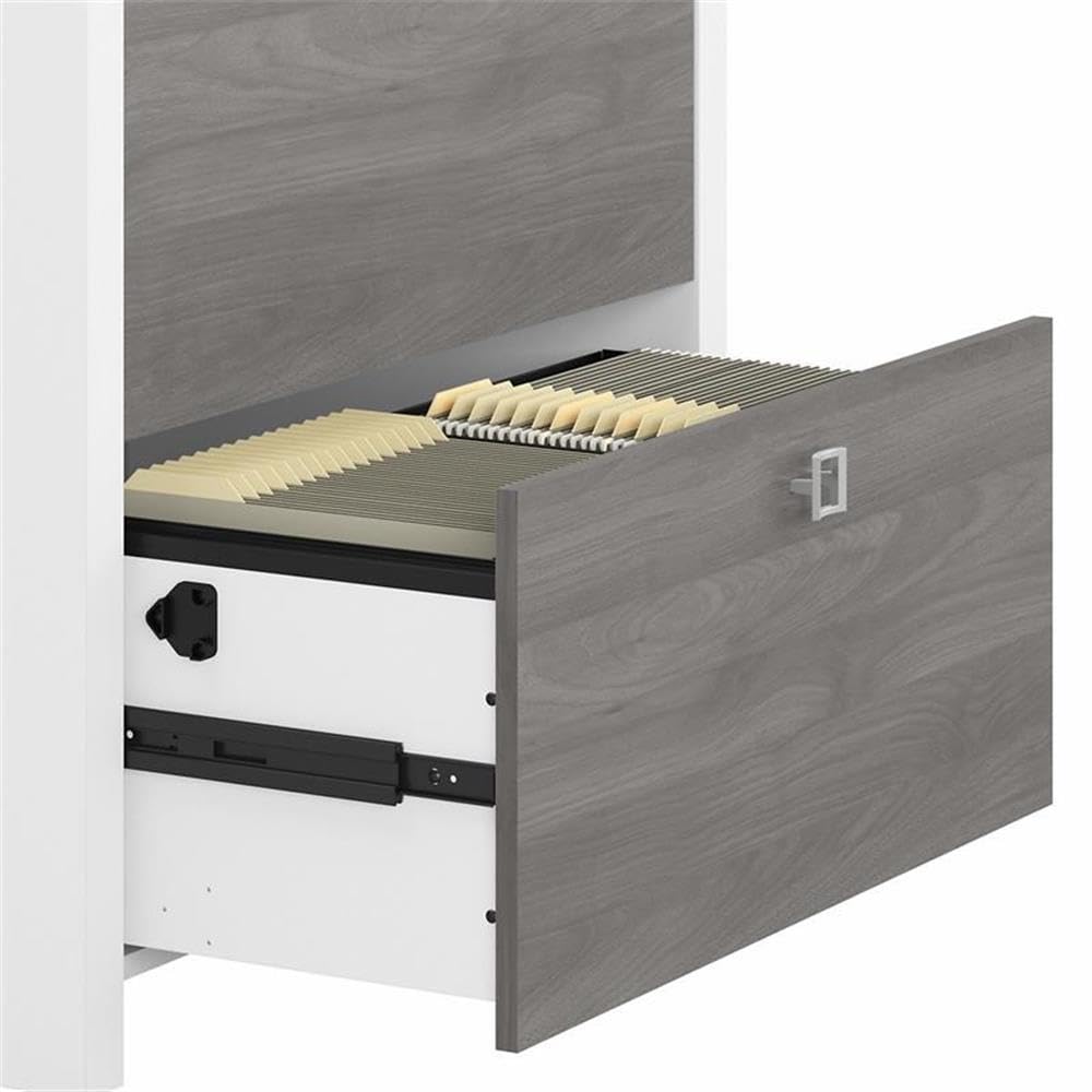 Pemberly Row 2-Drawer Engineered Wood Lateral File Cabinet, Durable Gray/Pure White Laminate Finish, Satin Silver Hardware, 31.61" W x 20" D x 30" H, Spacious Drawers for Letter/Legal Size Documents