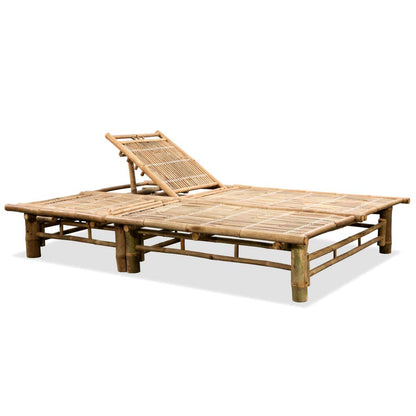 HFUDPOF 2-Person Sun Lounger for Pool Area and Patio with Adjustable Backrest Solid Bamboo for Outdoor Relaxation and Comfortable Lounging