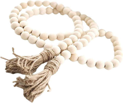 PINSUKO Natural Wood Bead Garland Set with Tassels, Farmhouse Beads, 57 Inches