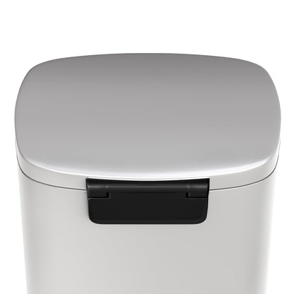 Garvee 13 gal / 50 L Metal Kitchen Trash Can with Lid, Large Rustproof Garbage Can for Kitchen, Step-on Trash Bin with Inner Bucket, Rear Handle, Soft Close Lid, White
