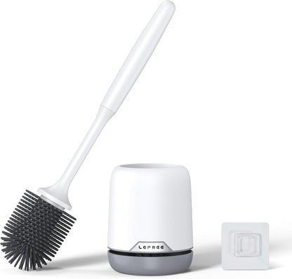 Lefree Silicone Toilet Brush and Holder, Bathroom Cleaner Brush Set, Non-Slip Handle with TPR Soft Bristle