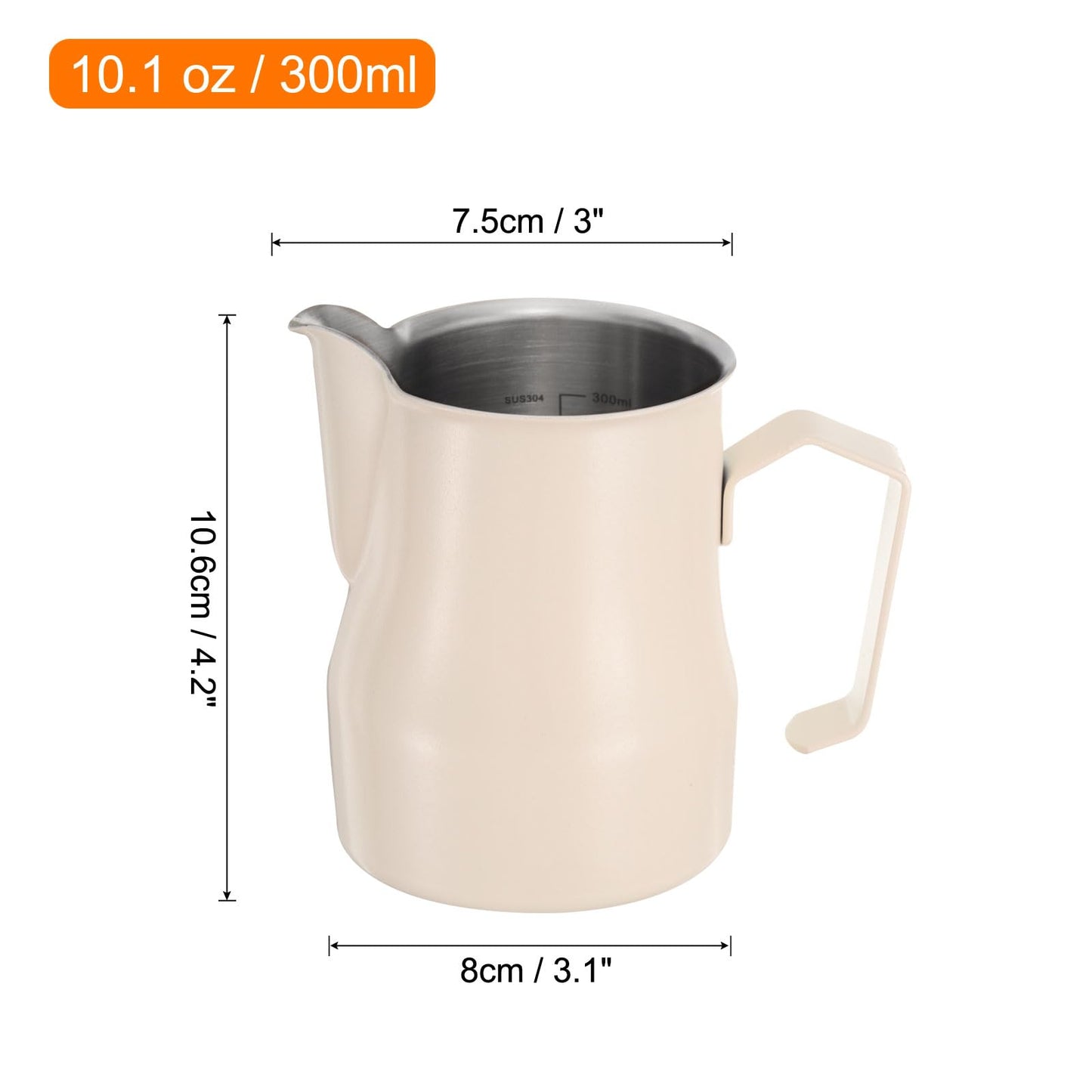 uxcell Milk Frothing Pitcher, 12oz / 350ml Stainless Steel Milk Frother Cup with Scale for Milk Steaming Pitcher Latte Art Cappuccino Coffee Espresso Accessories, Beige