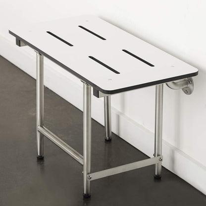 Seachrome 18 inch Wall-Mount Folding Shower Bench Seat with Legs, White