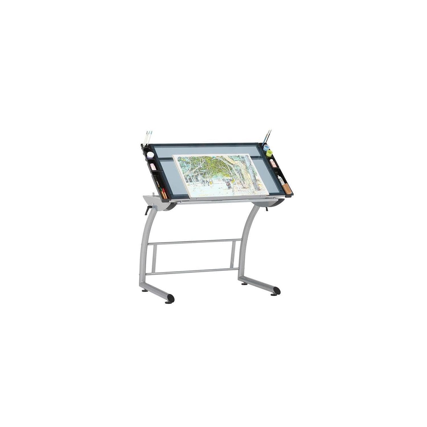 HomeStock Adjustable Art Drawing Table with Storage Trays - Drafting Desk, Standing Desk, Multipurpose Workstation