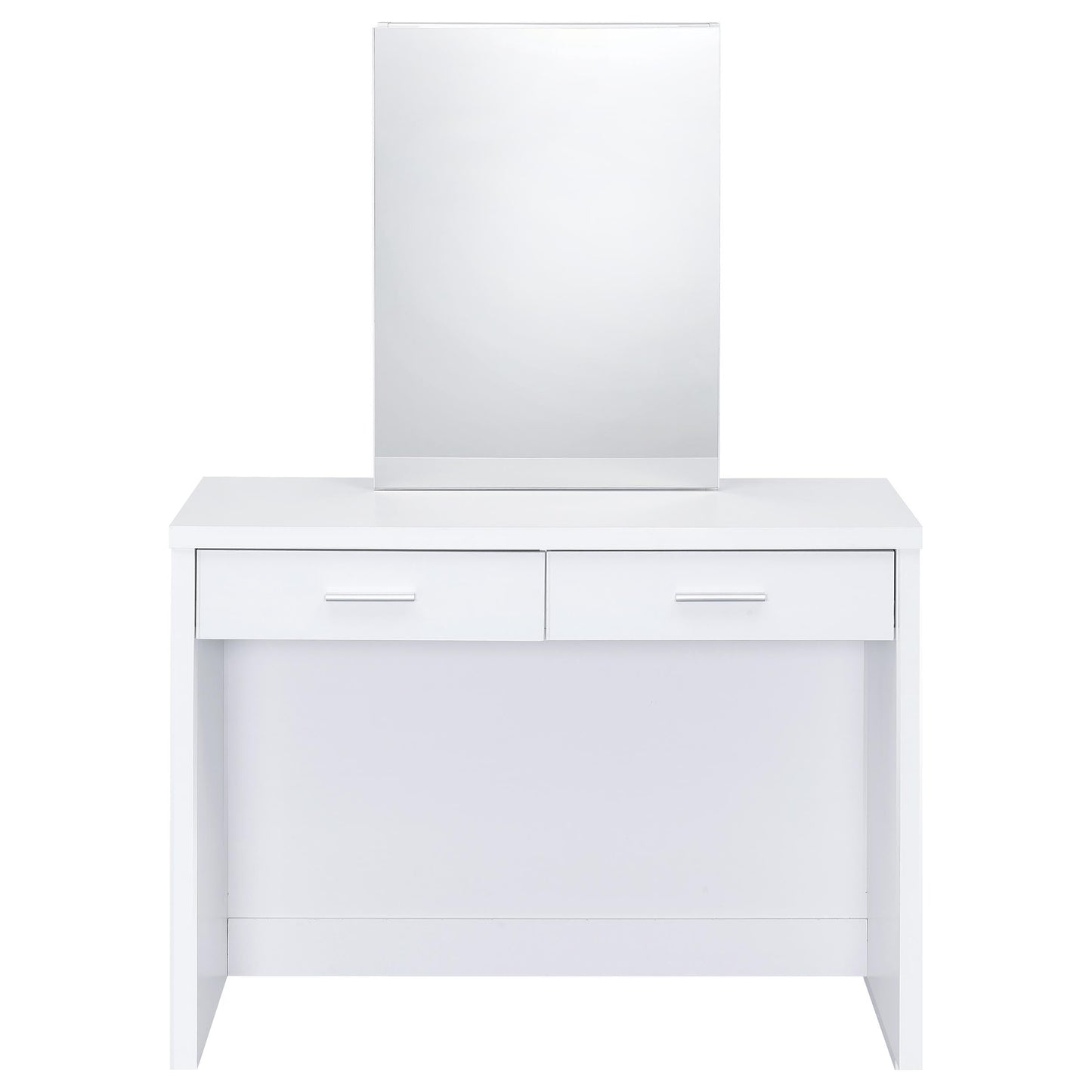 Coaster Home Furnishings - Bunbury - Wood - Makeup Vanity Table Set with Rectangular Storage Mirror, Dual Drawers, and Upholstery Stool - Bedroom - White - 930280