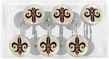Fleur De Lis New Orleans Flower Crystal Glass Shower Curtain Hooks, Decorative Bathroom Decor - Set of 12