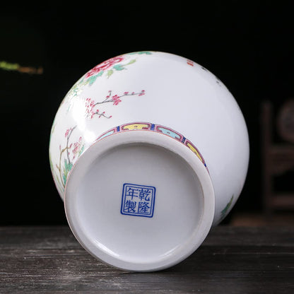 Ceramic Jar with Lid for Home Decor Traditional Chinese Flowers and Birdstemple Handcrafted Porcelain Vase (a) (a One Size)