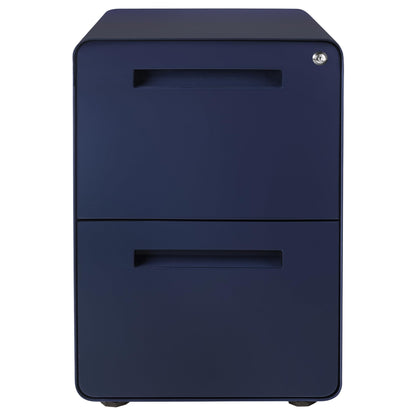 Laura Davidson Furniture Stockpile 2 Drawer Mobile File Cabinet with Lock - Under Desk Metal Filing Cabinet, Legal/Letter File Folders, Wheels and Stationary Feet, Pre-Assembled, Navy Blue