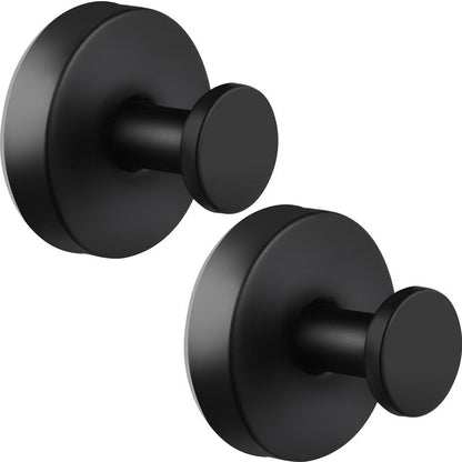 Suction Cup Hooks for Bathroom Kitchen, 2 Pack Stainless Steel Suction Hooks for Shower No Drilling Damage Free Towel Hook Holders Reusable Removable for Hanging Towels, Loofah, Robe, Coat(Black)