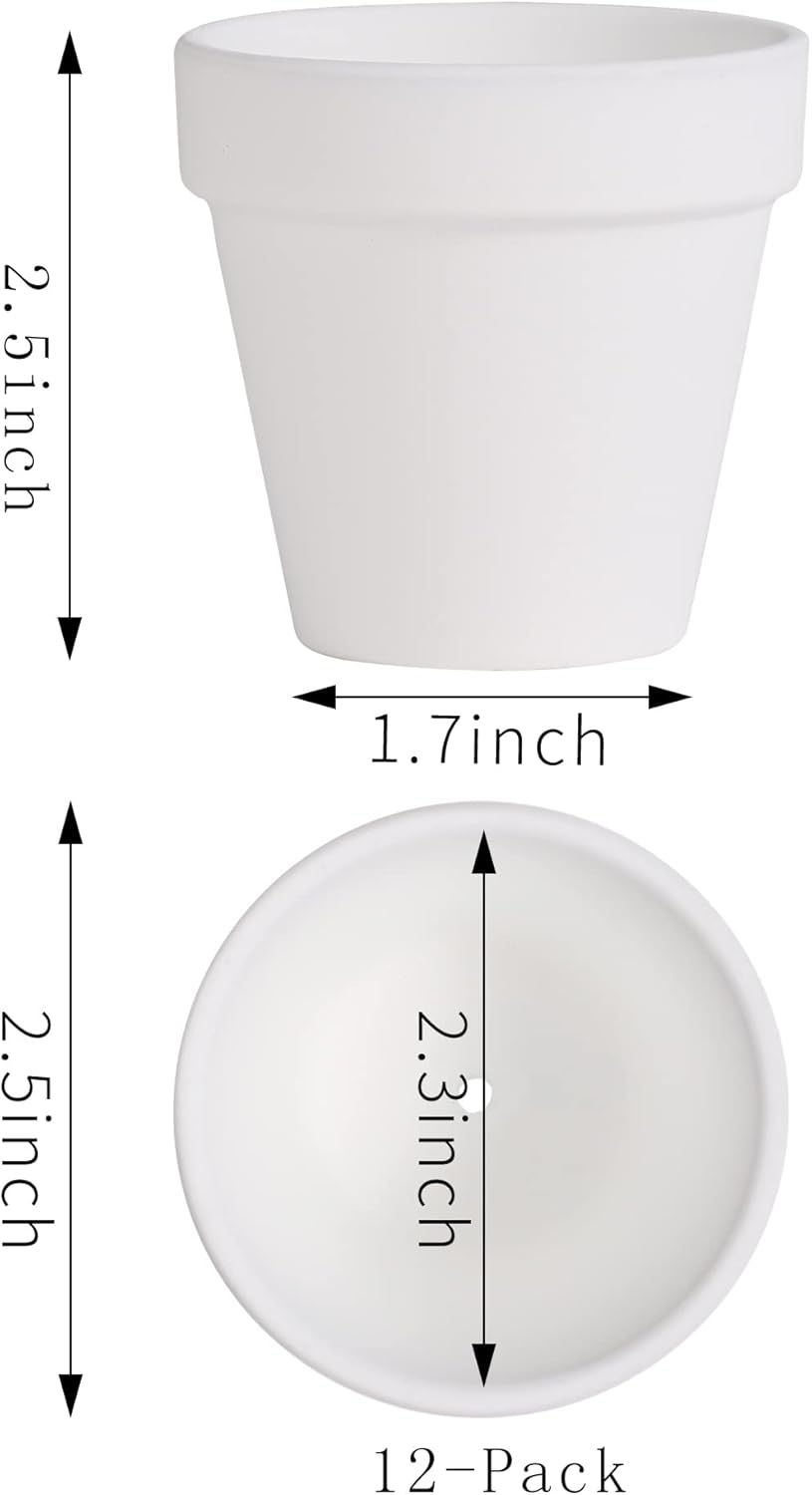 Yishang 2.5 inch White Terracotta Pots with Drainage Holes, Mini Clay Ceramic Planter, 12 Pack for Indoor/Outdoor