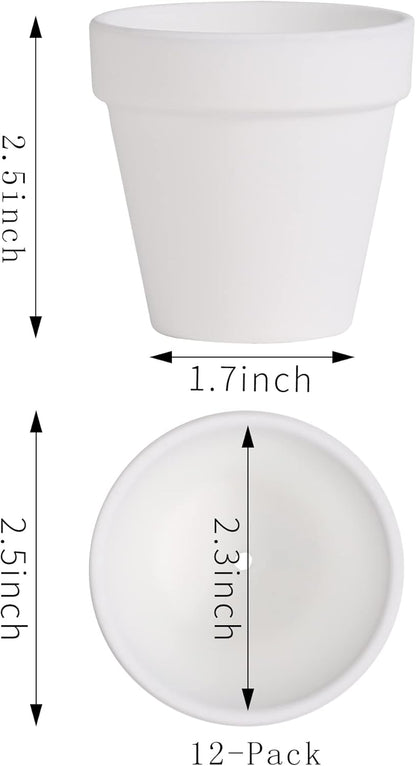 Yishang 2.5 inch White Terracotta Pots with Drainage Holes, Mini Clay Ceramic Planter, 12 Pack for Indoor/Outdoor