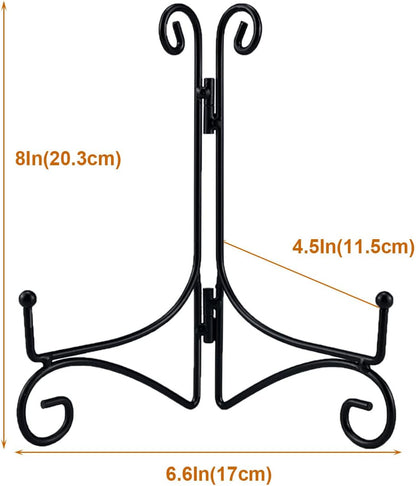 Plate Stand, 8 Inch Black Iron Easel for Display, Tabletop Holder for Photo, Picture Frame, Decorative Plates