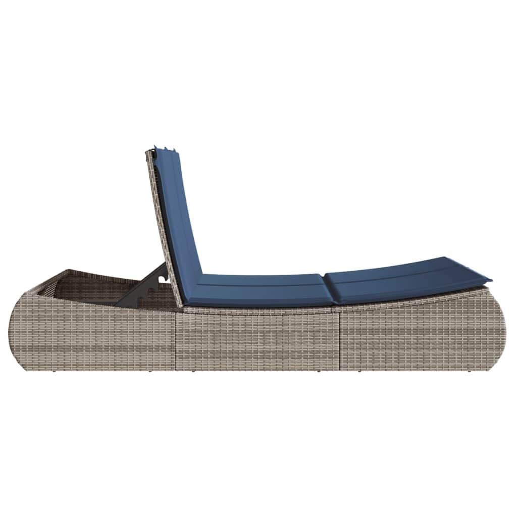 MBDRKVGF Double Sun Lounger with Canopy and Cushions, Outdoor Poly Rattan Daybed with Adjustable Backrest, Gray Patio Lounge Chair for Garden Poolside