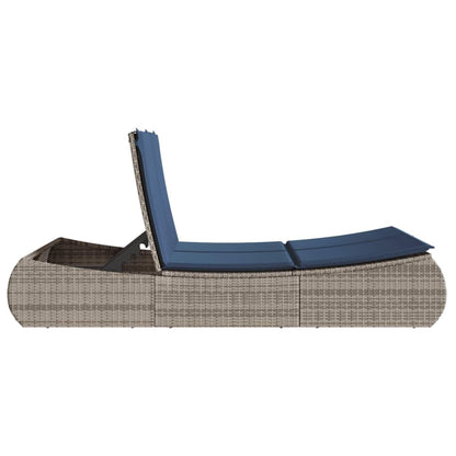 MBDRKVGF Double Sun Lounger with Canopy and Cushions, Outdoor Poly Rattan Daybed with Adjustable Backrest, Gray Patio Lounge Chair for Garden Poolside
