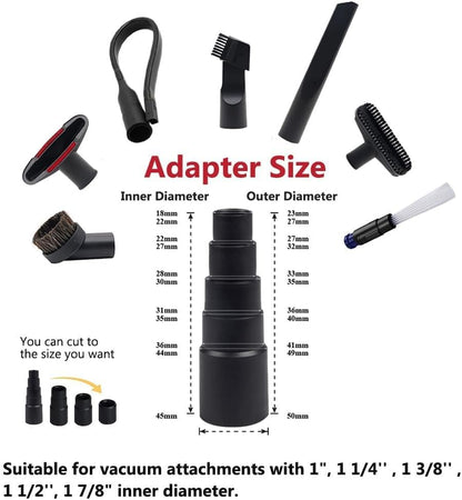 7 PCS Vacuum Attachments Replacement for Shop Vac - 1 7/8" to 1" Adapter, 1 1/4" Household Cleaning Accessories Brush