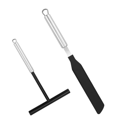 Crepe Spreader and Spatula Set - 2Pcs Stainless Steel T-Shaped Crepe Maker Tool with Nylon Handle, Even Thickness Distribution, Hanging Hole for Easy Storage for Baking and Cooking