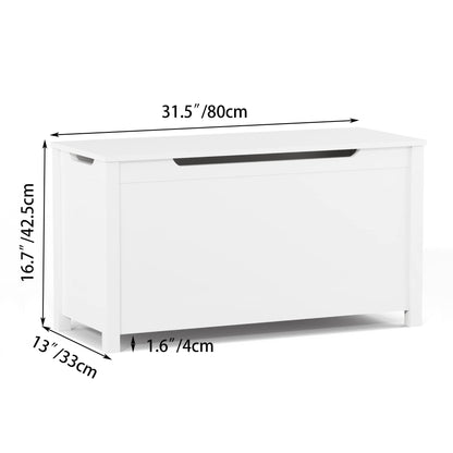 AOPNOMU Toy Box Storage Chest for Children, Kids Wooden Storage Organizer with Safety Hinged Lid Entryway Storage Bench Supports 210 lb Large Toys Storage Bin for Ages 3+, White