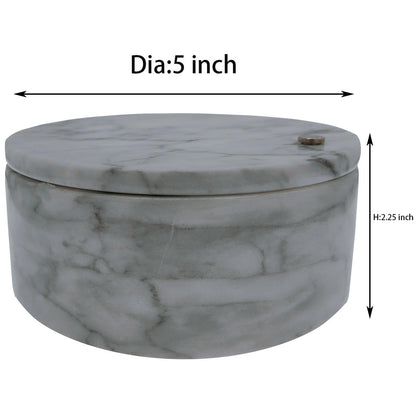 Kerixi Marble Salt Cellar and Storage Box with Two Compartments Salt Box with Swivel Lid for Storing Spice (Gray white)