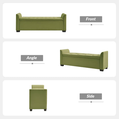 The support you need 58" Faux Leather End of Bed Storage Bench with Flared Arms & Tufted Seating, Large Elegant Transitional Upholstered Bedroom Benches, Flip Top Entryway Ottoman Footrest, Moss
