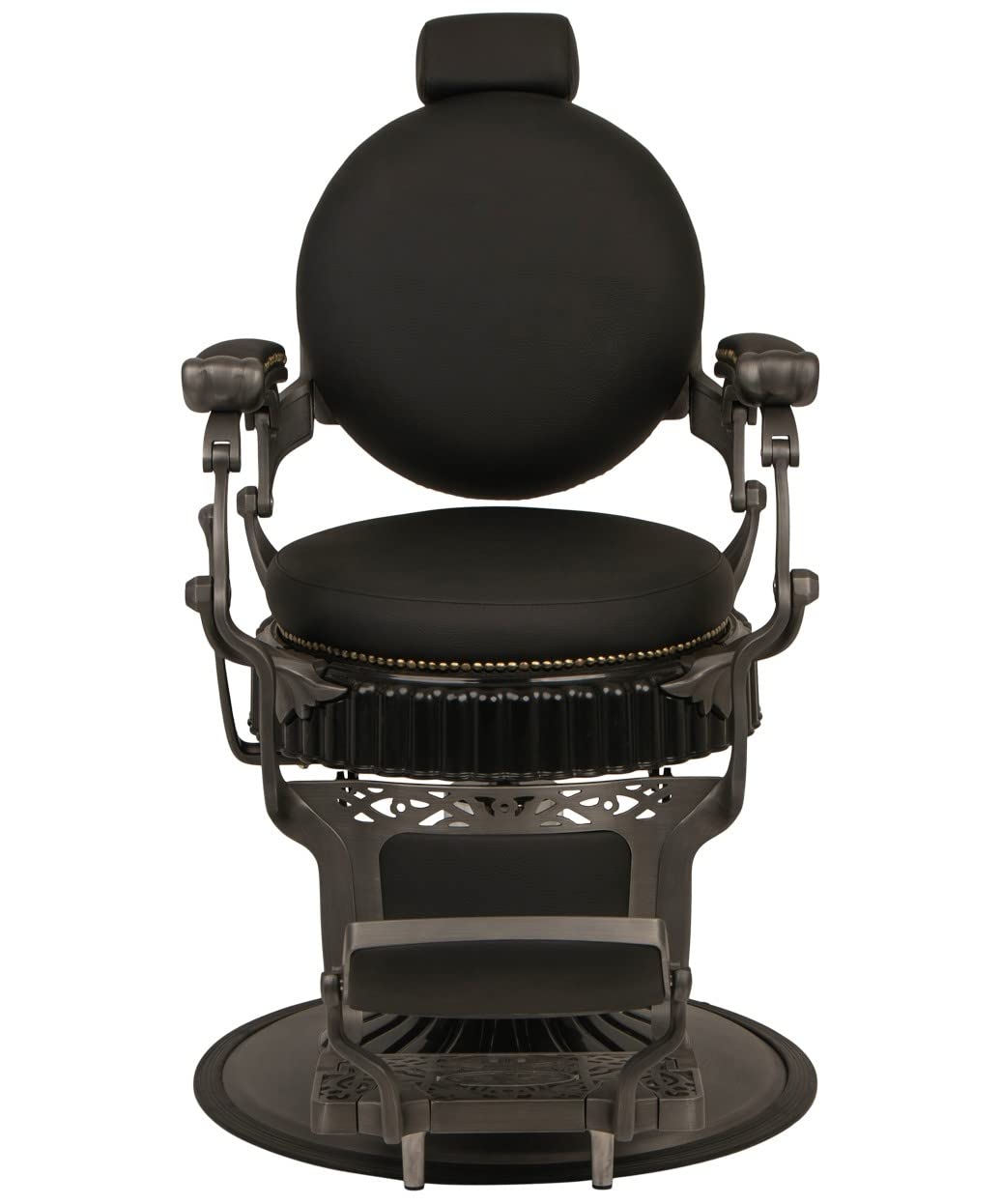 Buy-Rite Regal Professional Vintage Barber Chair - Solid Steel Frame, Heavy-Duty Hydraulic Base, Adjustable Headrest & Flip-Style Footrest, Black Vinyl Upholstery - Model YLG-8788-7