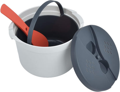 Microwave Rice Cooker 2L | Sturdy Food Grade PP Material Microwave Cookware Set with Lid and Spoon for Rice Pasta