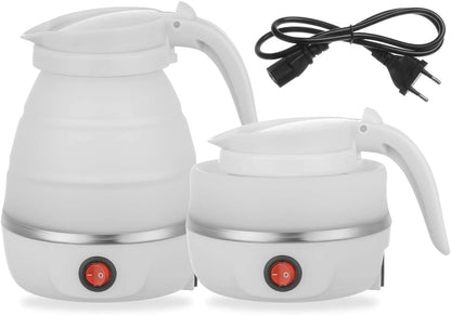 Foldable Electric Kettle, Upgraded Food Grade Silicone,600W 600ML Flash Heat Small Portable Travel Electric Kettle,110V US Plug (Matte Finish White)