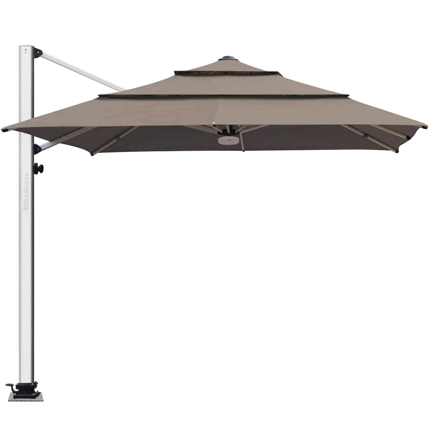 EliteShade USA APOLLO 3-Tier 10x10FT Full Aluminum Cantilever Patio Umbrella for Outdoor restaurant Garden Courtyard Deck Pool and Marketing with Light,Taupe