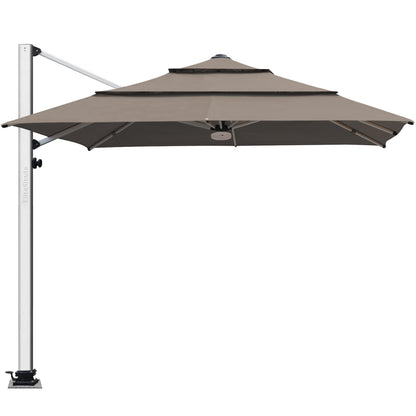 EliteShade USA APOLLO 3-Tier 10x10FT Full Aluminum Cantilever Patio Umbrella for Outdoor restaurant Garden Courtyard Deck Pool and Marketing with Light,Taupe