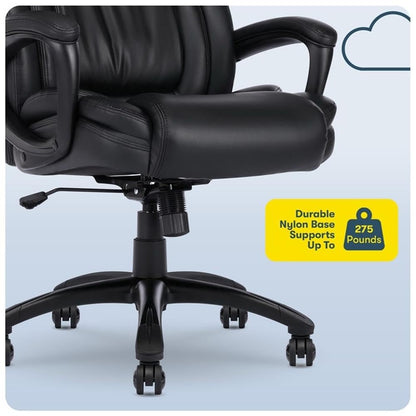 Pemberly Row Executive Office Chair, Space Black Bonded Leather Upholstery, Adjustable Ergonomic Design with Lumbar Support, Padded Armrests, Heavy-Duty Base, Rolling Casters, Home or Office Use