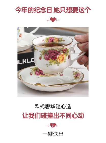 floral tea cups high-grade fine bone china tea set for 6 people,English Style porcelain teacup sets with stand holder afternoon coffee cups and saucers sets for women