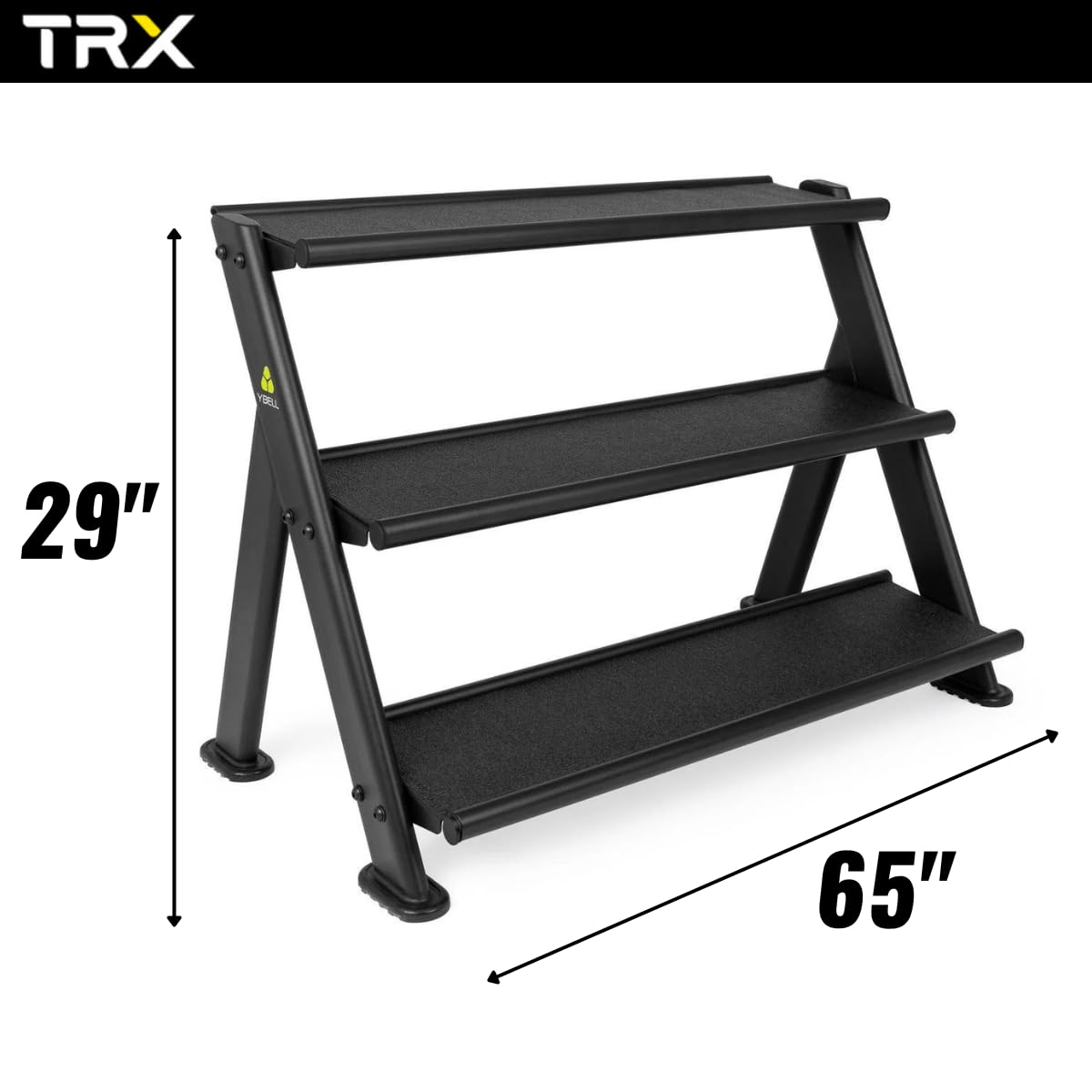 YBell­ TRX Horizontal Rack | Short rack holds up to 18 TRX YBells | Commercial-grade Steel Rack with Rubber-padded Shelving and Rounded Edges Keeps You and Your Gear Safe | 65" L x 23" W x 29" H