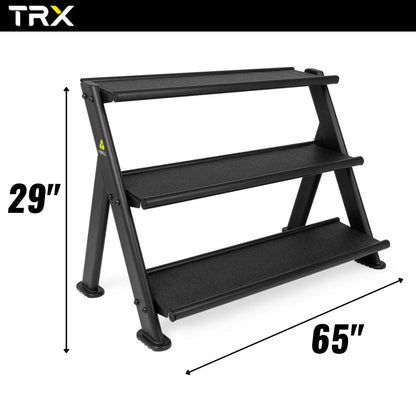 YBell­ TRX Horizontal Rack | Short rack holds up to 18 TRX YBells | Commercial-grade Steel Rack with Rubber-padded Shelving and Rounded Edges Keeps You and Your Gear Safe | 65" L x 23" W x 29" H