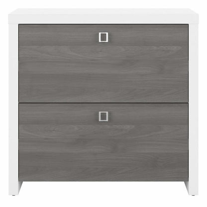 Pemberly Row 2-Drawer Engineered Wood Lateral File Cabinet, Durable Gray/Pure White Laminate Finish, Satin Silver Hardware, 31.61" W x 20" D x 30" H, Spacious Drawers for Letter/Legal Size Documents