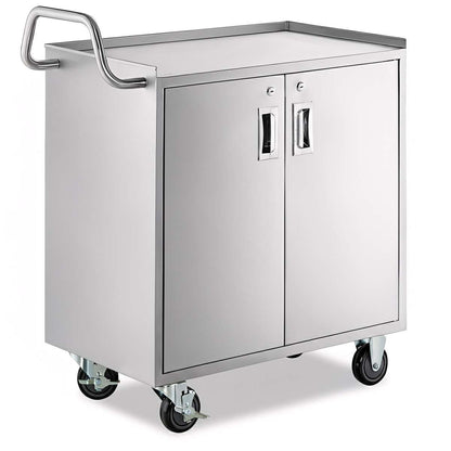 18" x 30" Stainless Steel Utility Cart with Enclosed Base and Locking Doors - Commercial NSF 3 Shelf Service Cart, Heavy-Duty Mobile Storage Cabinet for Kitchen, Catering, Restaurant Storage
