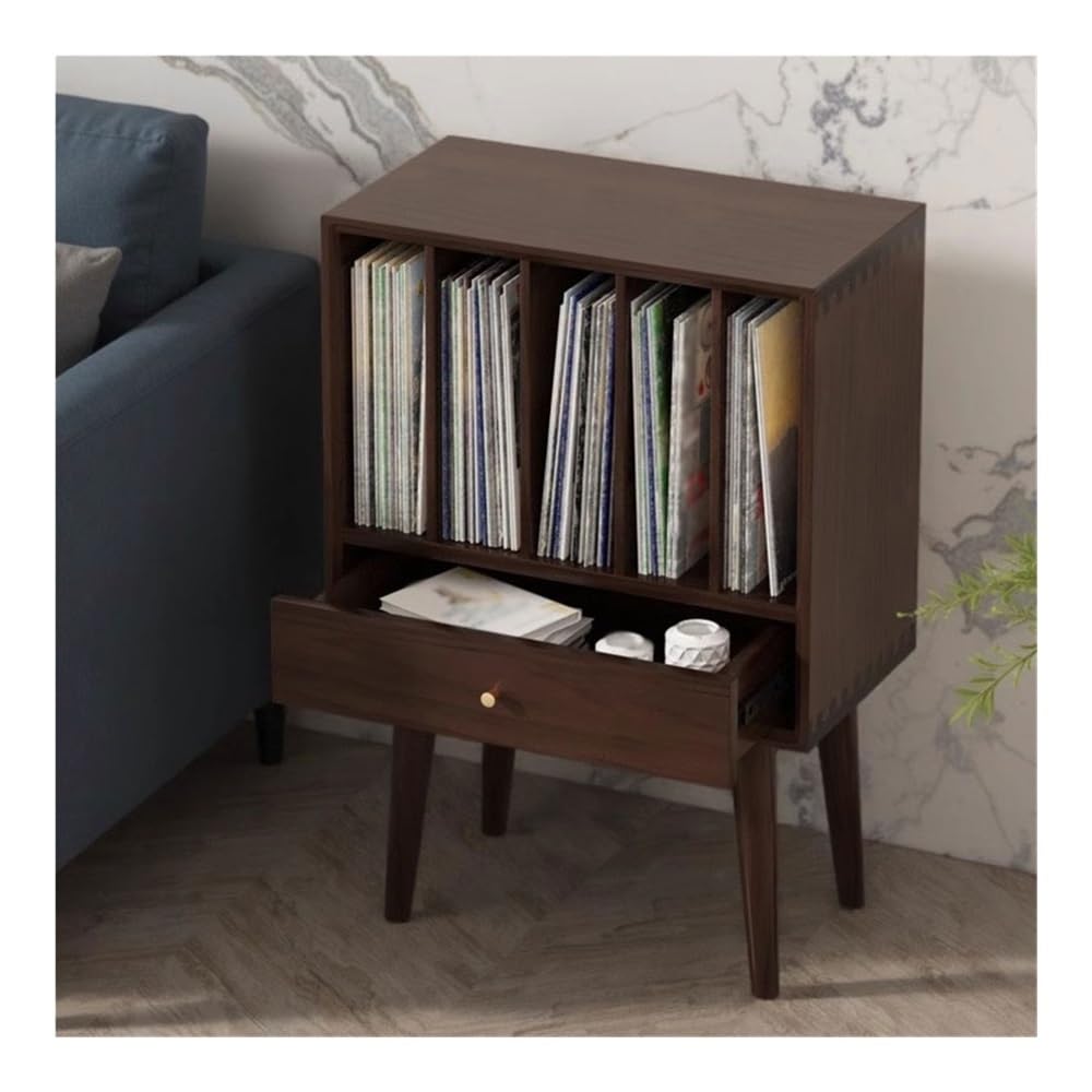 YGwnjqr Cd Rack Vinyl Record Cabinet with Drawers Large Capacity Living Room Cd Magazine Storage Rack,