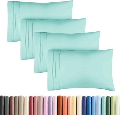 King Standard Pillow Cases - Soft Hotel Quality Covers for Comfy Bedding | 4-Piece Set in Spa Blue