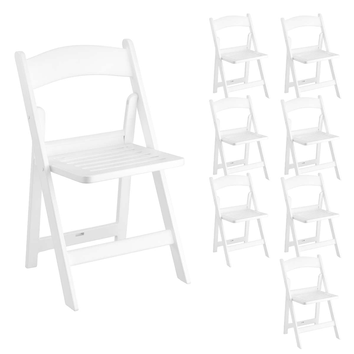 SunSierra 8 Pack, White Resin Folding Chairs with Slatted Seat, Commercial-Grade Event Seating for Weddings, Parties, Picnics, Indoor/Outdoor Use - Durable & Foldable Design
