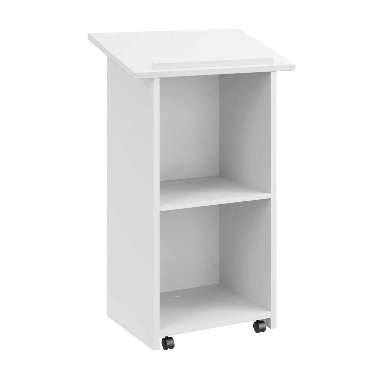 Bush Business Furniture Podium Lectern, 48 inch Tall, Professional-Grade Mobile Presentation Stand Up with Shelves, Envision Collection, White