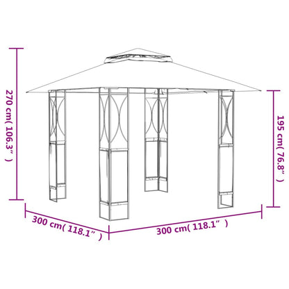 Anthracite Steel Outdoor Gazebo, Large 118x118 Inch Polyester Fabric Canopy, Powder-Coated Frame for Patio, Garden, Events Outdoor Structures