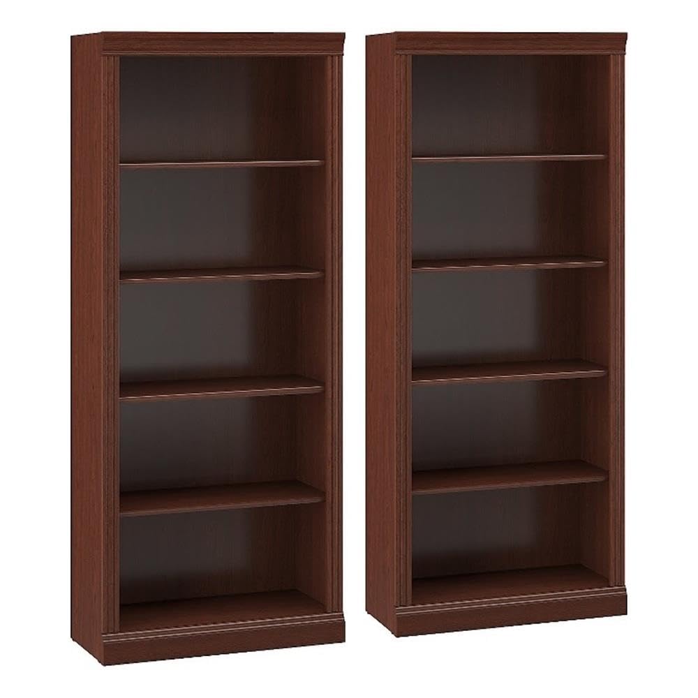 Bush Furniture Saratoga Tall 5 Shelf Bookcase - Set of 2 in Harvest Cherry