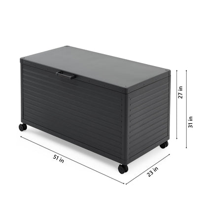 MIRADOR 134 Gallon Outdoor Storage Box with Wheels & Soft-Close Lid, Waterproof Metal Deck Box for Patio Cushions, Garden Tools & Pool Accessories, Charcoal