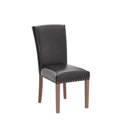 COLAMY Upholstered Parsons Dining Chairs Set of 4, PU Leather Dining Room Kitchen Side Chair with Nailhead Trim and Wood Legs - Dark Brown