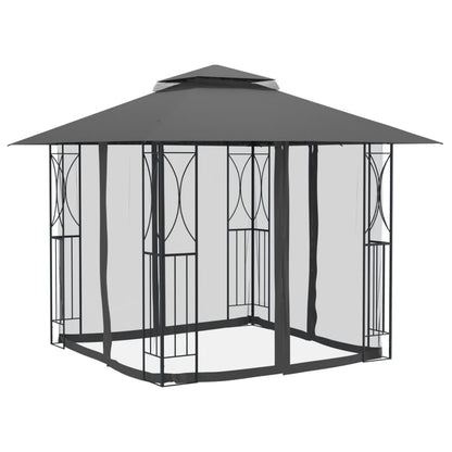 Anthracite Steel Gazebo with Sidewalls, 118.1"x118.1" Outdoor Canopy Tent, Double-Tiered Roof, Patio Gazebo for Garden Parties Lawn Structures