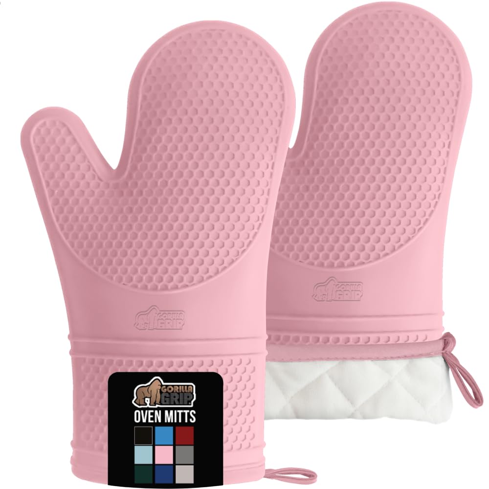 GORILLA GRIP BPA-Free Soft Silicone Oven Mitts and Pot Holders Sets, Heat Resistant Waterproof Cooking Gloves, Thick Cotton Lining, Flexible Gripping for Baking Grilling, Kitchen Trivets, Turquoise