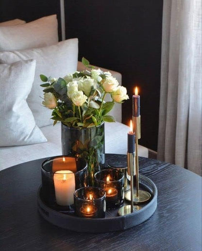 Lobolighting Black Round Decorative Serving Tray, Black Decorative Tray for Coffee Table Centerpieces Modern Farmhouse